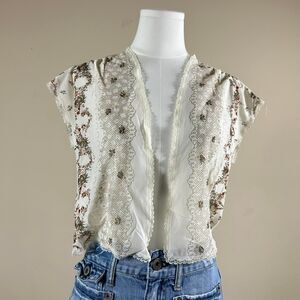 Patty O’Neill White and Cream Lace Coquette Cardigan Shrug